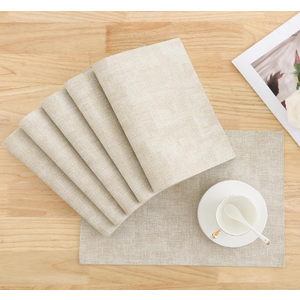 Homaxy Faux Leather Heat Resistant Placemats for Dining Table Set of 12, Waterproof Wipeable Washable PU Table Mats, Easy to Clean Anti-Slip Place Mats, 11.8" x 17", Beige