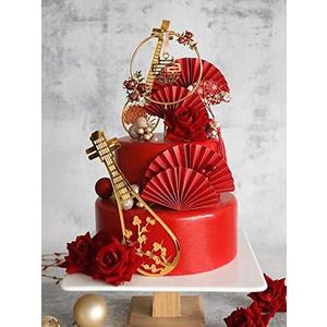Traditional Wedding Cake Toppers Cake Decorations - Set of 8 - 2 pcs Lute, 5 pcs Fans and Double Happiness