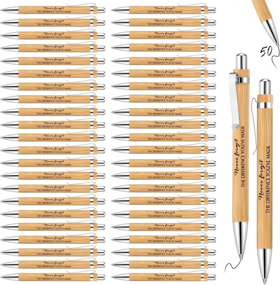 Fuutreo 50 Pcs Employee Appreciation Gift Bulk Inspirational Retractable Bamboo Pens Thanks Wood Ballpoint Pen Gift for Lab Week Coworker Nurse Teacher Volunteer Office(Difference You've Made)