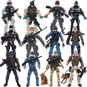 3 otters 12PCS Army Men Toy Soldiers Action Figures, with Military Weapons Accessories Army Dogs, Stocking Stuffers for Kids, Birthday Gifts