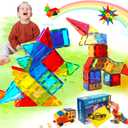 HAS Happiness and Surprise 100 pcs Magnetic Tiles,Dinosaurs Magnetic Tiles Building Blocks with Storage Drawing Bag,3D Magnet Puzzles Toys for Preschool