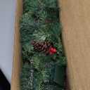 Glitzhome 9ft Prelit Christmas Garland, Glittered Greenery Garland Artificial Pine Garland with Pine Cones Berries, Christmas Garland with Lights and Timer for Mantle, Fireplace, Stairs Decorations