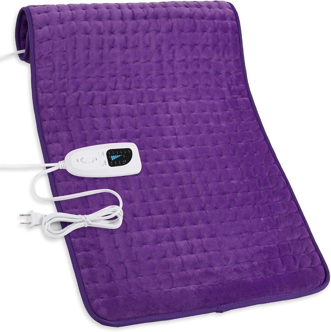 Deepsoon Heating Pad, Electric Heating Pads for Back, Neck, Abdomen, Moist Heating Pad for Shoulder, Knee, Arms, Legs, Dry/Moist Heat & Auto Shut Off, Christmas Gifts for Men and Women, Dark Purple,33x17 Inch