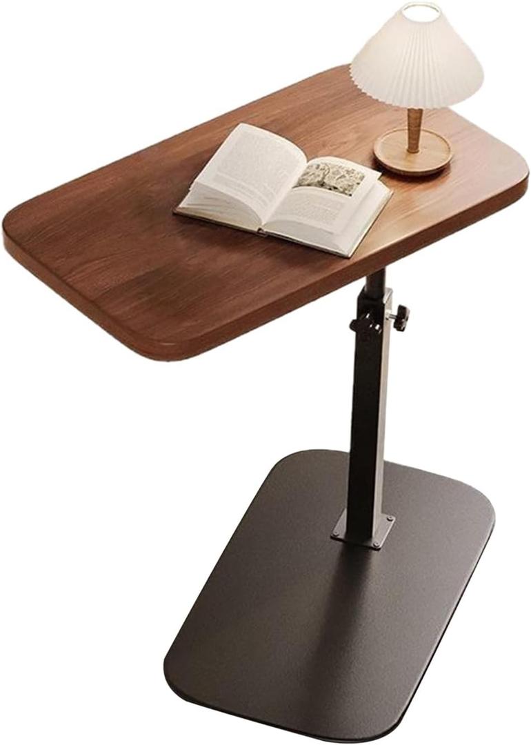 SnowTing Adjustable Height C Shaped End Table, 360 Swivel Small Side Wooden Sofa Tray for Living Room, Bedroom, Office, Floating Nightstand, Mini Coffee Table, Sofa Bathtub Side Desk (Walnut)