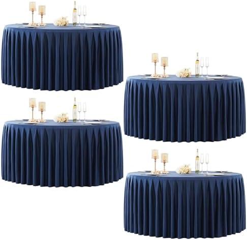 4 Pack Navy Blue Round Tablecloth 60 inch Stretch Spandex Fitted Table Cloth 5FT Round Banquet Tablecloths Wrinkle Free Table Cover Stitch Circle Tablecloth with Ruffle Skirt for Party Wedding