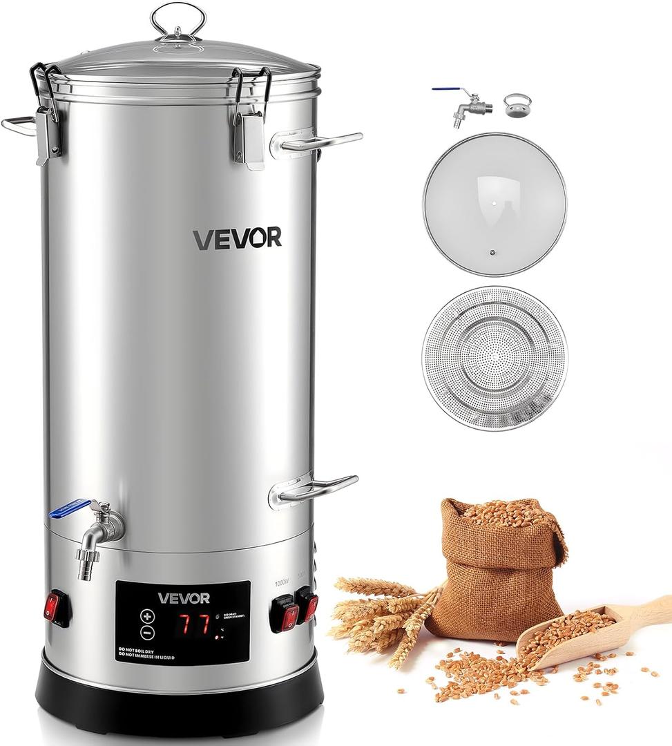 VEVOR Beer Brewing Equipment, 8 Gal/30L 304 Stainless Steel Home Beer Brewer,1500W All-in-One Home Brewing Kit with Tall strainer, Integrated Inner Barrel & Reinforced Handle