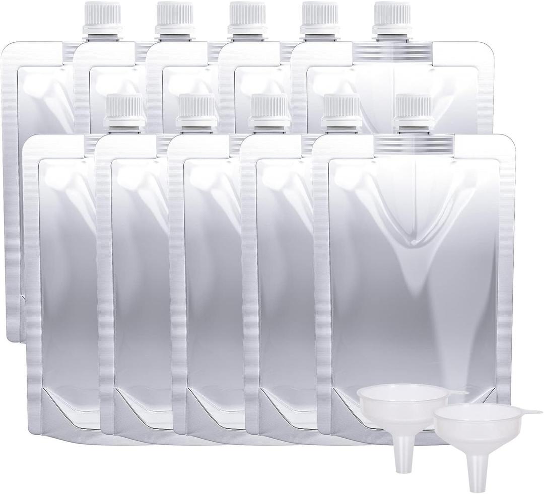 Keon Plastic Flasks - Reusable Drink Bags, Leak-Proof, BPA-Free for Travel, Outdoor Sports, Concerts, Events (8OZ - 10PCS + 2 Funnels)