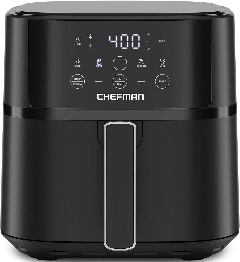 Chefman Air Fryer 6 QT Compact Airfryer for Quick & Easy Meals in Minutes, Features Hi-Fry Technology for Extra Crisp, Touchscreen Controls with 4 Presets, Nonstick & Dishwasher Safe Basket - Black, 6 Quart - No Window