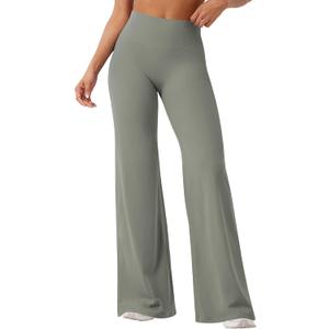 YEOREO Workout Leggings Womens No Front Seam Straight Leggings 33" High Waist Buttery Eddiy Gym Yoga Pants Gray Green S