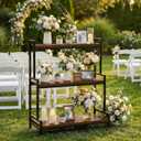 Plant Stand Indoor with Wheels - Solid Wooden Plant Stand Shelf Outdoor,Flower Cart Display Stand - 3 Tier Patio Rolling Flower Stand - Ladder Folwer Holder Stand 37''x31'' for Florist, Garden, Wedding, Living Room, Walnut