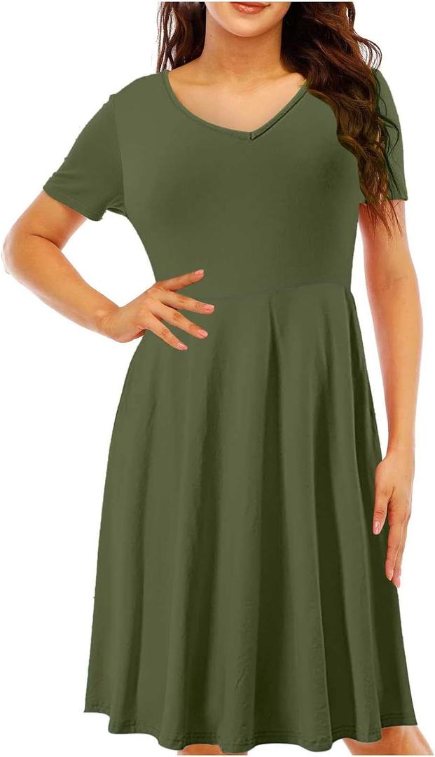 GBSELL Summer Dresses for Women 2022, Women's Fashion Comfortable Short Sleeve V Neck Solid Color Summer Dress Valentines Day