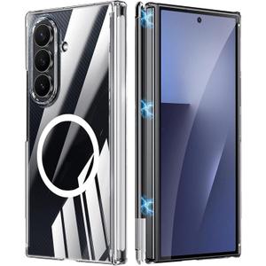 for Galaxy Z Trifold Case Clear Compatible with MagSafe, Built-in 2 Hinge Protector, Magnetic Slim Fit Crystal Transparent Skin Cover Anti-Yellowing Anti-Slip (Clear)