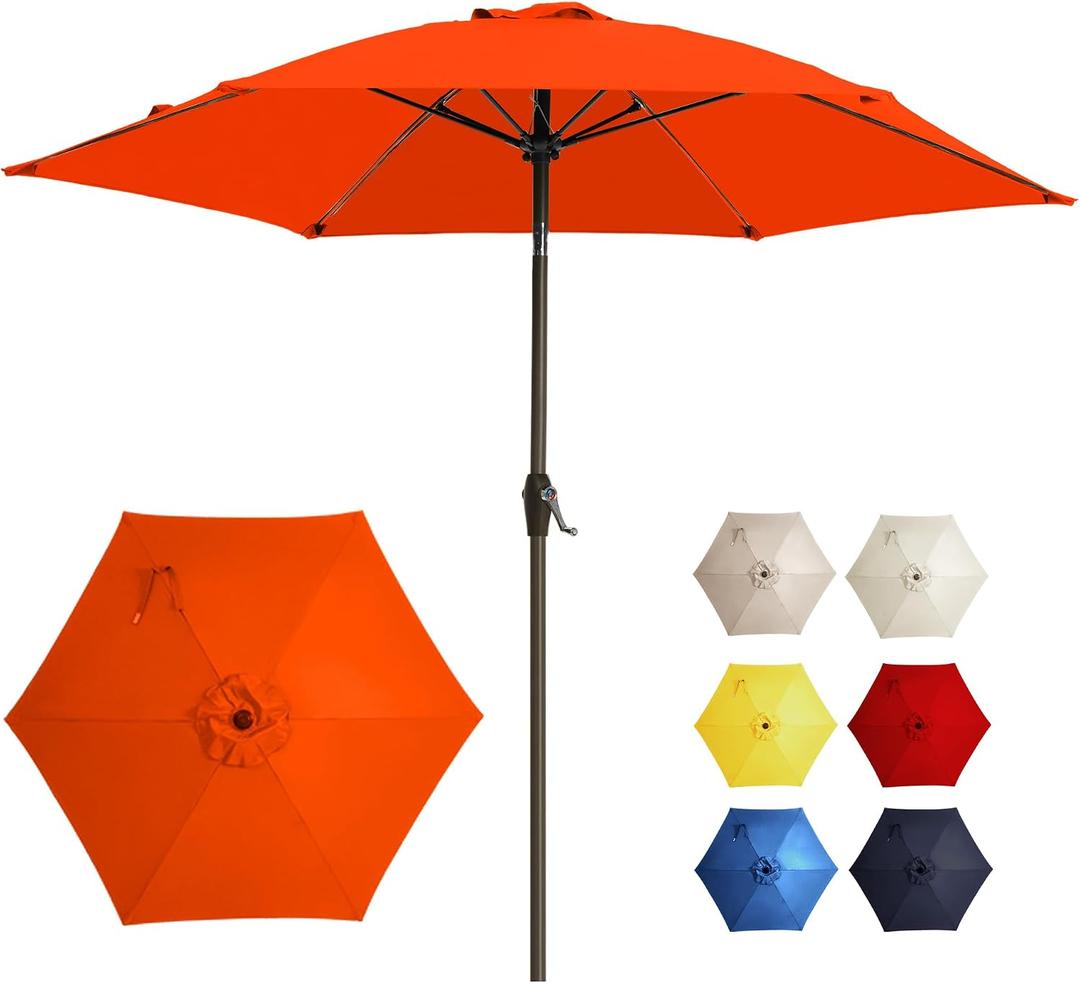 7.5FT Large Outdoor Patio Umbrella with Crank & Tilt - Durable Market Umbrella for Outdoor Patio with 6 Fiberglass Ribs for Poolside, Deck, Yard, Garden, Orange