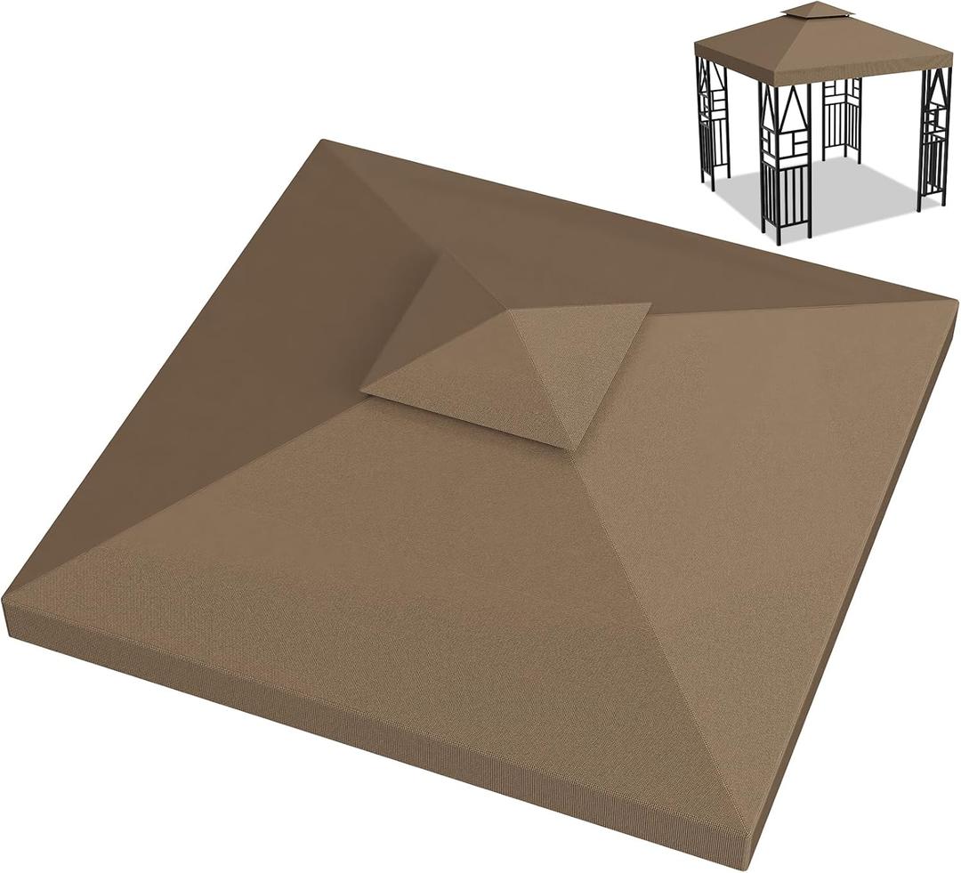 Gazebo Canopy Replacement Outdoor Grill Shelter Canopy Top, Double Tiered BBQ Tent Cover, 10x10 FT (Brown)