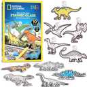 NATIONAL GEOGRAPHIC Glow in The Dark Dinosaur Stained Glass Art Kit - Window Sun Catchers and Crafts for Kids Ages 4-8