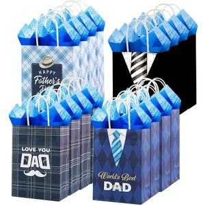 Colodeol 16 Pcs 10.8" Father's Day Bags with Tissue PaperLarge Fathers Day Bag with Handles Fathers Paper Treat Candy Bag Bulk for Dad