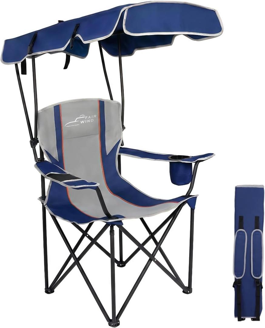 FAIR WIND Portable Canopy Camping Chair 380 LBS Capacity Heavy Duty Oversized Folding Lawn Chair with Sunshade for Beach, Fishing, Sports & Outdoors