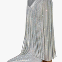 Ouepiano Cowboy Boots for Women - Cowgirl Rhinestone Boots with Sparkly Fringe Pointed Toe Western Boot Chunky Heel Pull-On Wide Calf Botas Vaqueras  8,5