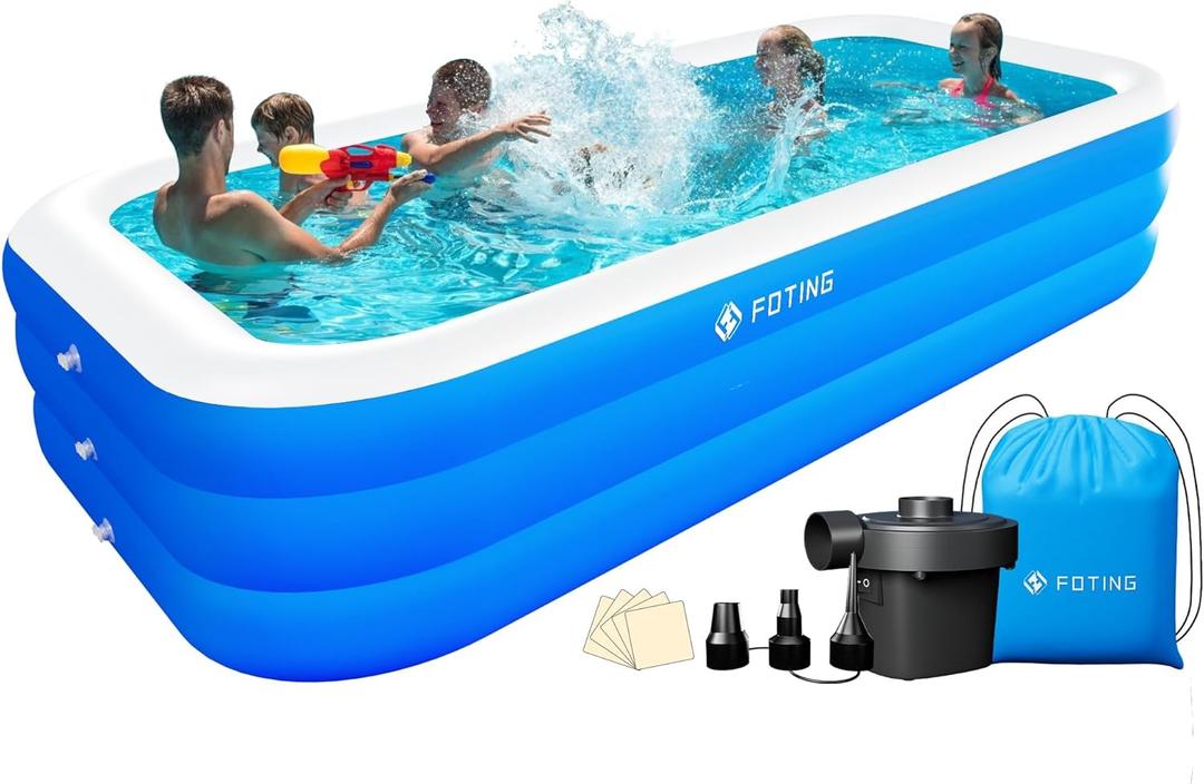 FOTING Inflatable Pool for Adults and Kids with Electric Pump & Carrying Bag, 120" X 72" X 23" Full-Sized Blow Up Pool Oversized Thickened Family Large Swimming Pool for Backyard Garden Outdoor Summer