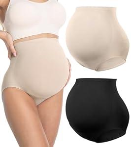 HOFISH Women’s Maternity Underwear High Waist Seamless & Supportive Pregnancy Shapewear Over Bump Black & Beige XL