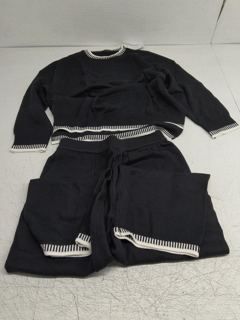 PRETTYGARDEN Women's 2 Piece Knit Sweater Outfit Casual Long Sleeve Pullover Wide Leg Pants Tracksuit Loungewear Set L