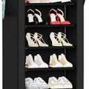 Mavivegue Shoe Rack with Cover, 10 Tier Tall Shoe Organizer for 18-22 Pairs of Shoes, Shoe Organizer with 4 Side Pockets, Shoe Cabinet for Entryway, Closet (Black)