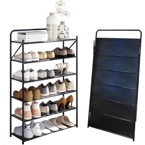 6 Tier No-Assembly Shoe Rack, Foldable Shoes Rack Organizer Without Installation, Portable Solid Metal Shoe Shelves for Closet, Entryway, Front Door Entrance