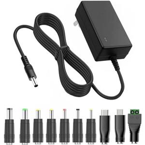 12V 2A Power Supply AC DC Adapter with 10 Tips, Universal DC in 12 Volt 2 Amp Power Cord, Converter Transformer 100-240v, 50/60HZ, 5.5x2.5mm DC Output Jack