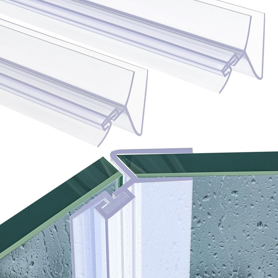135 Degree Shower Door Side Seal Strip 110 Inch (15.75" x 7 Pcs) for 3/8 Inch Frameless Glass Sliding Door Sweep Clear PVC Waterproof H-Jamb for 3/8 Inch (10mm) Glass to Stop Shower Leaks