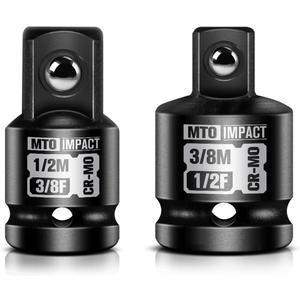 2 x MTO 2-Piece Impact Socket Adapter and Reducer Set, 1/2" Female to 3/8" Male Reducer, 3/8 Female to 1/2 Male Adapter, Chrome Molybdenum Alloy Steel