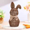 Thiccywoov Rattan Bunny with Bow Easter Decor 12" Table Rabbit Easter Decorations Spring Bunnies Decoration Statue Figurine Rattan Bunny Decor for Home Farmhouse Table Kitchen