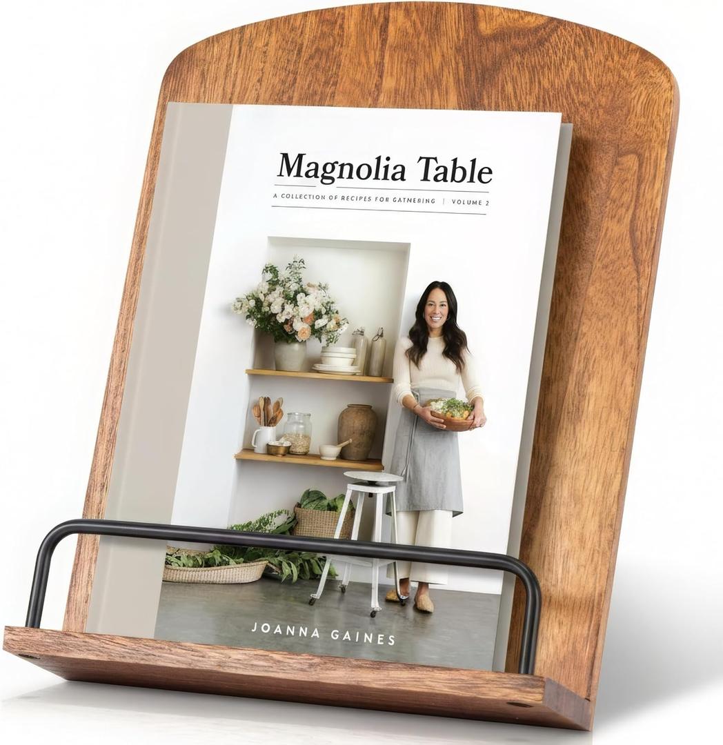 Beautiful Cookbook Stand for Your Kitchen Counter - Solid Wood Stand Easily Keeps Cook or Recipe Books Open for Convenient Cooking - Perfectly Fits Your iPad/Tablet and Enhances Any Kitchen Decor