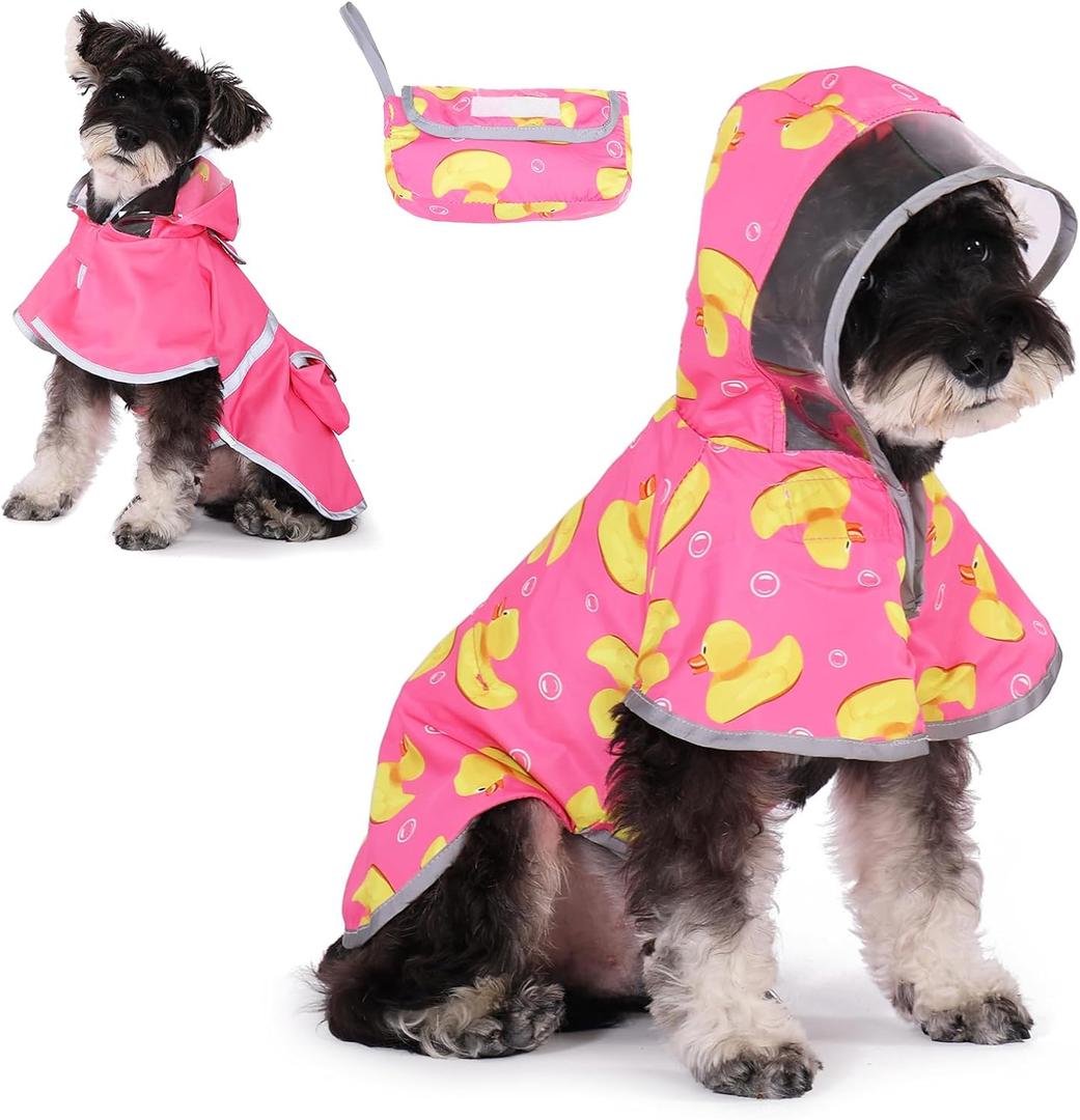 KOOLTAIL Dog Raincoat, Reversible Pet Rain Jacket Clear Hooded Double Layer with Easy Storage Pocket, Adjustable Waterproof&Windproof Reflective Puppy Poncho with Leash Hole for Small Medium Dogs, M (Pink)