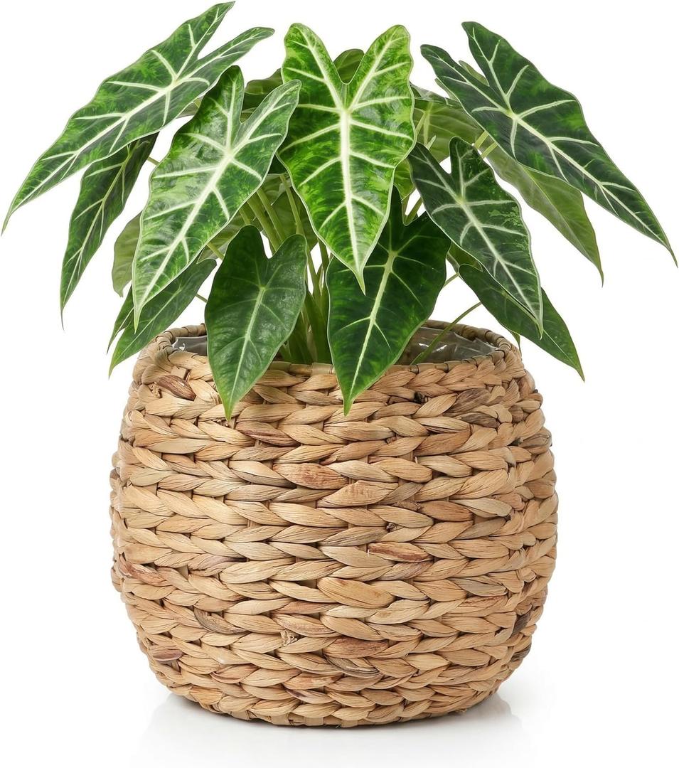 Cabilock Handwoven Hyacinth Planter Basket, Natural Woven Rattan Storage Basket for Small Plants, Eco-Friendly Indoor & Outdoor Decorative Pot Cover for Farmhouse, Boho Home Decor