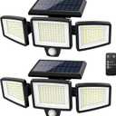 Tuffenough Solar Outdoor Lights 2500LM 210 LED Security Lights with Remote Control,3 Heads Motion Sensor Lights, IP65 Waterproof,270 Wide Angle Flood Wall Lights with 3 Modes(2 Packs)