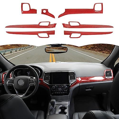 RT-TCZ Center Console Dashboard Panel Trim Inner Door Handle Cover Interior Trim Kit Decor Accessories for Jeep Grand Cherokee 2011-2020, Red Carbon Fiber