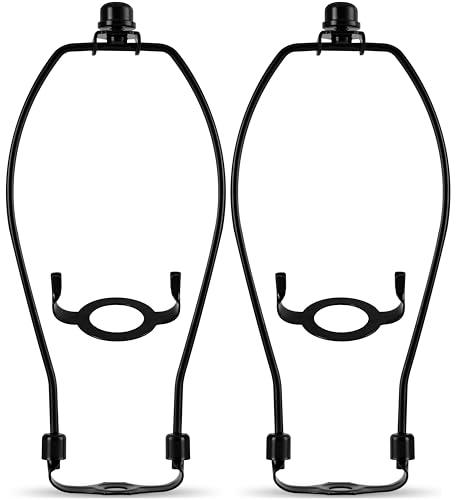 GO&SO 2 Pack Black Lamp Harp Kit 8 inch with E26 UNO Light Base Set, Detachable Lamp Shade Adapter for Table & Floor Lamps, Heavy Duty Bracket DIY Light Fitting with 3/8 Standard Saddle & Finial