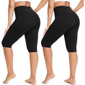 High Waisted 2Pack Women's Capri Pants - Knee Length Yoga Shorts, Biker Workout Leggings for Women, Summer Activewear, XL