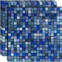 YMMXGE 5-Sheet Peel and Stick Metal Backsplash Tile Stick on Kitchen 3D Wall Decor Aluminum Mosaic Tiles for Bathroom, 12"x12"x0.15" (5, Mixed Blue)