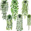 Der Rose 6Pcs Fake Hanging Plants Artificial Vines Faux Hanging Plants Indoor for Bathroom Kitchen Wall Bookshelf Outdoor Decor