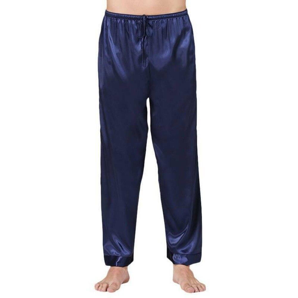 Smooth Satin Sweatpants  Drawstring Elastic Waist Loose Wide Leg Lounge Pants Navy  M