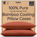 Bambaw 100% Viscose Derived from Bamboo Pillowcases Standard Size  Set of 2 Cooling Pillow Cases Standard Size, Breathable & Soft Pillow Case with Envelope Closure, Anti Acne Pillowcase (Terracotta)