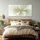MLART99 Abstract Leaf Wall Art Modern Ginkgo Canvas Hand-drawn Painting 24x48 Green and White Large Artwork Minimalist Decoration for Living Room Bedroom Office Home