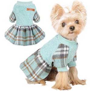 Dog Sweater Dog Winter Clothes for Small Dogs Boy Girl Fall Puppy Dress Warm Fleece Chihuahua Yorkie Teacup Doggie Sweaters Dresses Doggy Sweater for Small Dogs Girl Cat Outfits, Green Plaid, XS
