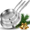 LOLYKITCH Tri-Ply Stainless Steel Frying Pan Set, 3-Piece (8+10+12 Inch) Stainless Steel Cookware, Induction Compatible Skillets for All Stovetops, Dishwasher Safe Pans