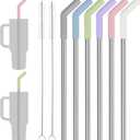 Tomorotec 6-Pack Multicolor Silicone Tip Stainless Steel Straws for 40oz Stanley Tumblers with 2 Cleaning Brushes, 12" Long BPA-Free Healthy and Safe for Outdoor & Home Use Enhances Drink Enjoyment
