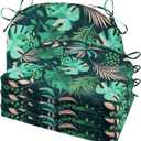 Cozyide Outdoor Chair Cushions, Waterproof Patio Seat Cushions with Adjustable Straps, Round Corner Patio Chair Cushions for Garden, Green Leaf, 17x16x2 Inch (Pack of 4)