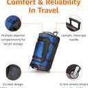 Amazon Basics 35-Inch Large Rolling Duffel Bag for Travel with Wheels and Handle, Durable Ripstop Polyester, 2 Layers of Space, Multiple Interior and Exterior Pockets, Blue