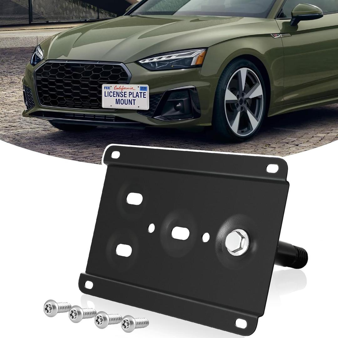 License Plate Holder Front Bracket No Drill Tow Hook Mount Anti-Theft License Plate Frame Compatible with Audi A4 A5 A7 S4 S5 S7 RS5 RS7 etc