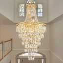 High Ceiling Chandelier 13-Light Gold Modern Crystal Chandeliers Pendant Light Foyer Chandelier Fixtures for Staircase Entryway Hallway Living Room, Adjustable Length H40 x W22